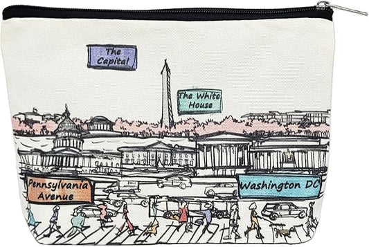 Cities Around the World Artwork Cosmetic Bag Series – Designed in USA, Travel Makeup Bag with Zipper, Souvenir Gift for Women, Artwork Organizer for Purse or Toiletry (Washington DC)