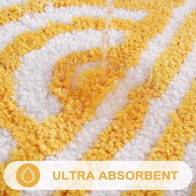 Uphome Bathroom Runner Rug, Yellow and White Sun Long Bath Mat, Non Slip Water Absorbent Bath Rug, Modern Minimalism Aesthetic Machine Washable Bathroom Floor Mat for Bathtub Sink Laundry, 20x59 inch