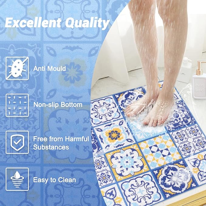 Shower Mat Bathtub Mat Non-Slip, 24x32 Inch, Soft Comfort Bath Mat with Drainage Holes, PVC Loofah Massage Bathmat for Shower, Tub, Bathroom, Wet Areas, Quick Drying