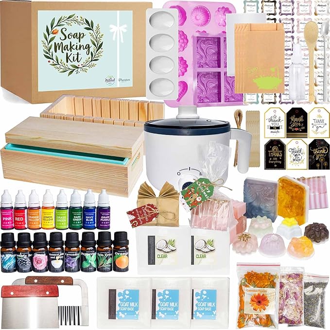 Soap Making Kit for Adults and Kids - Soap Making Supplies with Soap Melter, 5 lb Melt & Pour Soap Base, Soap Loaf Molds, Cutting Box, Silicone Molds, Essential Oil & Fragrances Beginner DIY Kits
