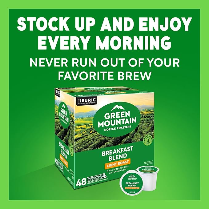 Green Mountain Coffee Roasters Breakfast Blend Single-Serve Keurig K-Cup Pods, Light Roast Coffee, 48 Count