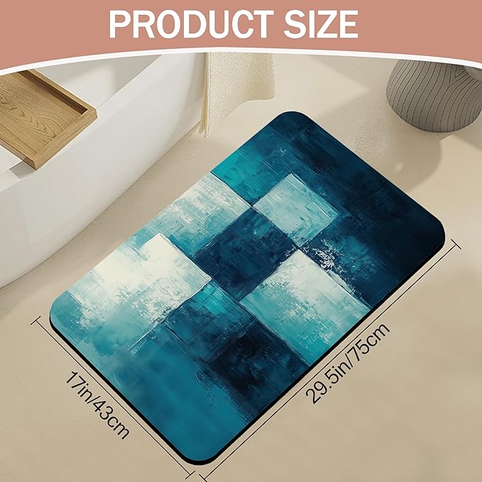 Diatomaceous Earth Bath Mat,Art Painting Bath Rugs,Grey Blue Non-Slip Thin Absorbent Fast Drying Easy to Clean for Bathroom Laundry Home Kitchen Door Mat 17x29.5Inch