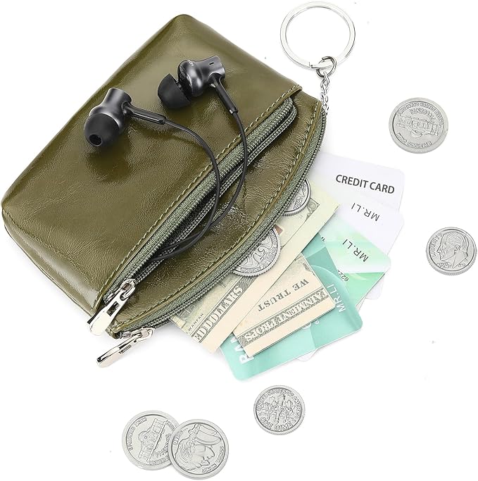SENDEFN Genuine Leather Small Coin Purse Pouch Change Holder Wallet for Women With KeyChain