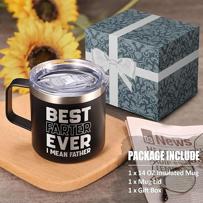 Best Farter Ever I Mean Father Tumbler Fathers Day Mug - Worlds Best Dad Tumbler - Dad Jokes Mug Daddy Papa Christmas Mugs Gifts for Dads from Daughter Son Kids 14oz Stainless Steel with Lid
