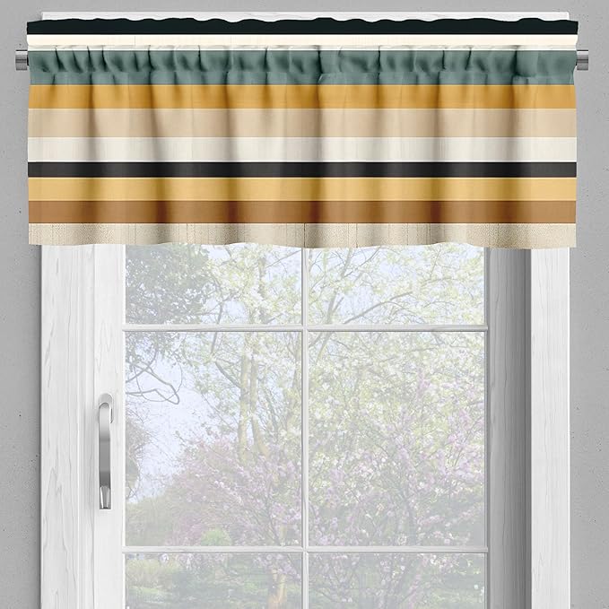 Ambesonne Farmhouse Valance & Tier Curtain 3 pcs Set, Dream Illustration of Sunflowers and Cow with Flying Bees Cottagecore, Window Treatments for Kitchen Room Decor, 55" x 45", Mustard Eggshell Cocoa