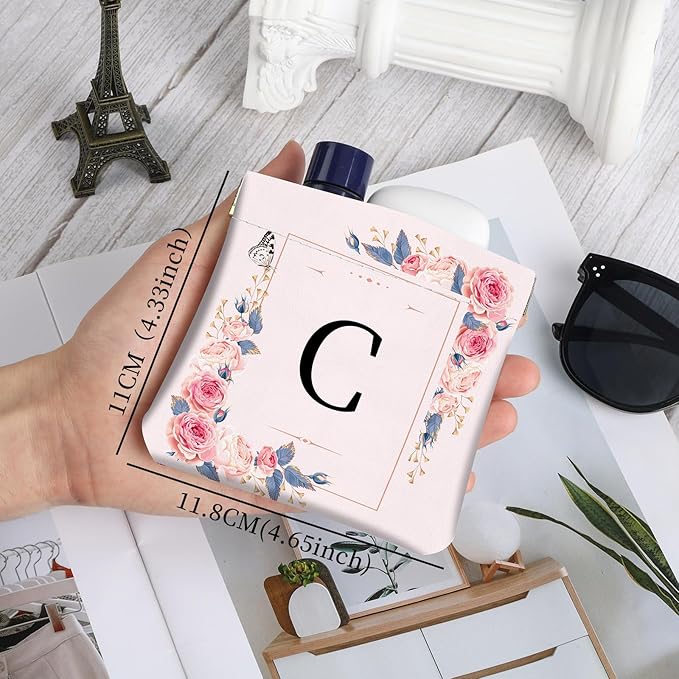 2Pcs Initial Letter PU Leather Small Squeeze Coin Purse Pouch Mini coin Bag Unique And Cute Wallet Cosmetic Bags For Women Girls Men Change Bag Letter C
