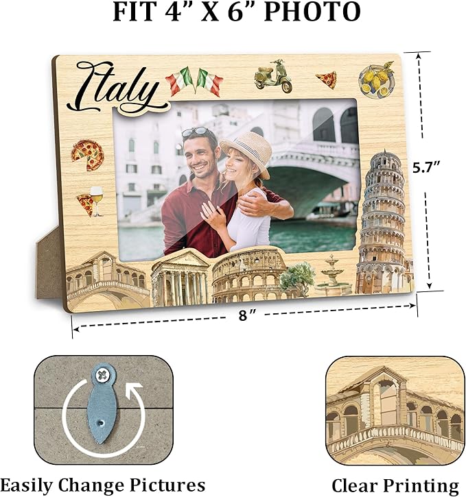 Italy Picture Frame, Engagement Wedding Picture Frames, Vacation Table Frame for Family, Italy Souvenir Birthday Gift for Friends Couples Honeymoon Gifts, Home Office Desktop Decoration -XK003