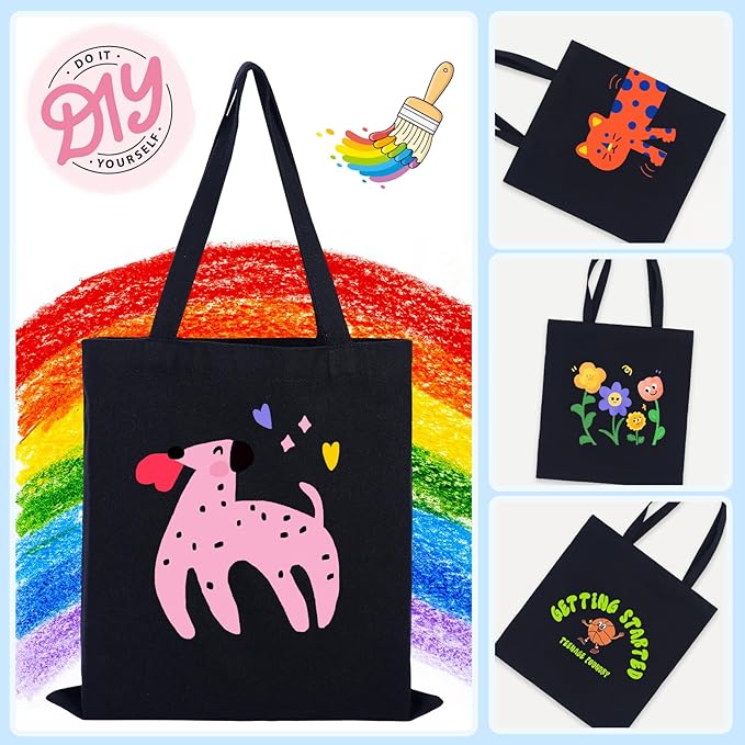 FF Sgdfc 18 Pcs Canvas Tote Bags, Natural Color Tote Bags 15 x 16 inch Sustainable Eco Friendly reusable, for Grocery Bags, DIY Gift Bags, Shopping Bags (Black)