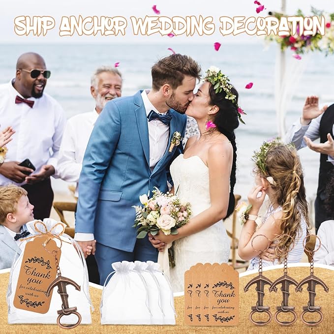 50pcs Anchor Keychain Bottle Opener Wedding Gift Decoration, Perfect for Birthday Party, Baby Shower, Nautical Themed Party Give Away Souvenir for Guest (Copper)