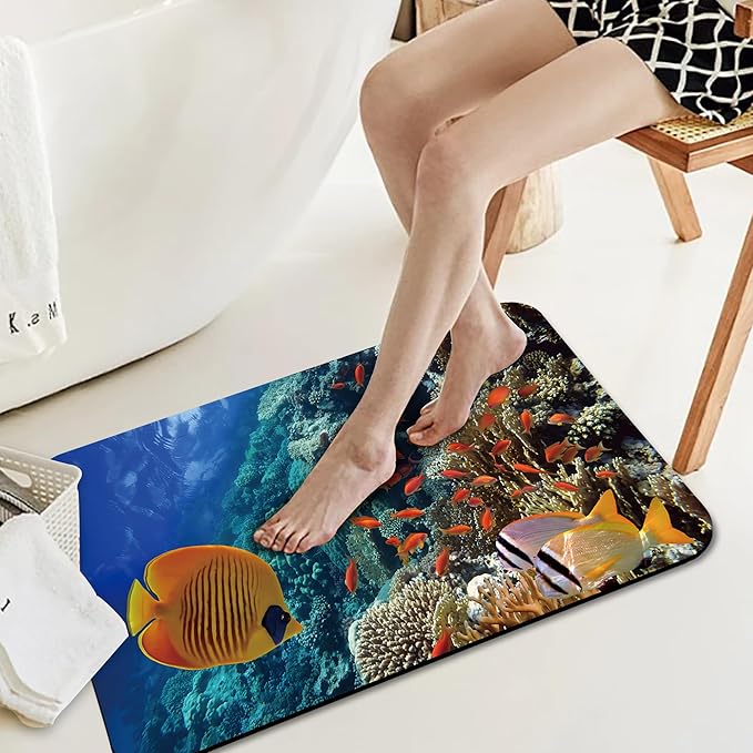 Bathroom Rugs Non Slip Quick Dry Bath mat Rubber Bathroom mat, Super Absorbent Bath mat, Washable Bathroom mat Bath Rugs, Shower Mat Bath Mats for Bath Floor, 15.7x23.6in, Underwater World