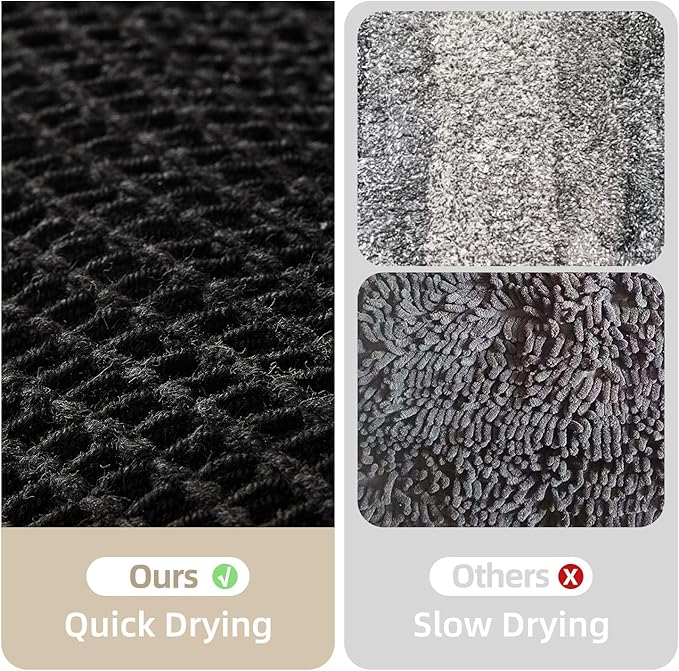 Black Bathroom Rug, Waffle Bath Mat Non Slip Washable Super Absorbent Quick Dry Boho Farmhouse Bathroom Decor, 48"x24" Black