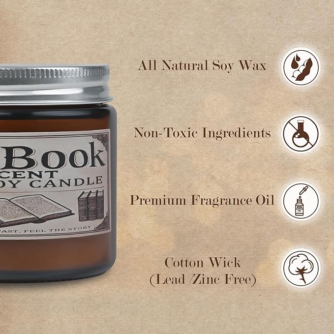 Old Book Candle, Book Lovers Gifts Ideas for Readers, Reading Accessories, Bookish Present, Birthday Gifts for Women, Bookworm, Librarian, Men