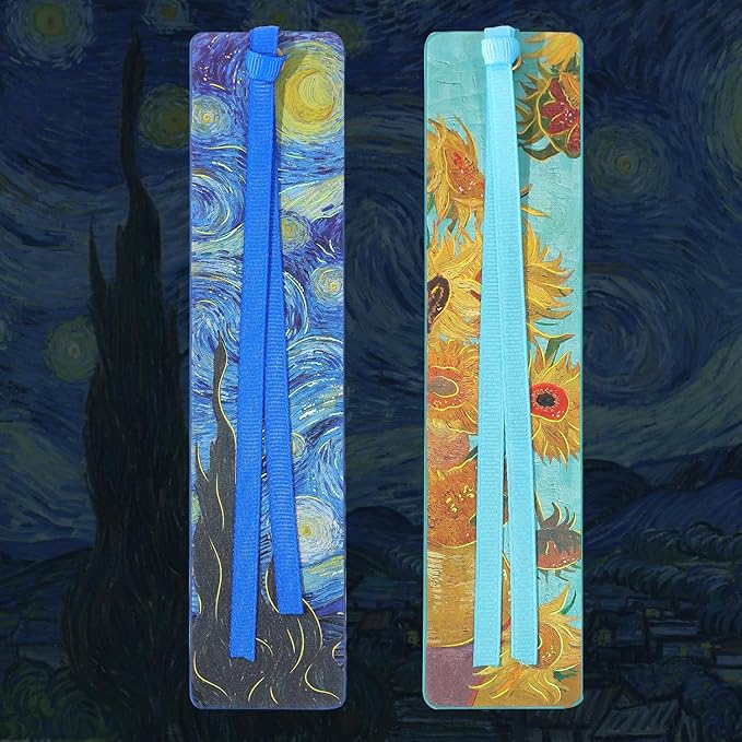 2Pcs Oil Painting Bookmarks for Women, Bookmarks Set for Book Lover, Book Marks for Reading, Vintage Book Marks for Kids Students Classroom Gift for Teacher The Starry Night & Sunflowers