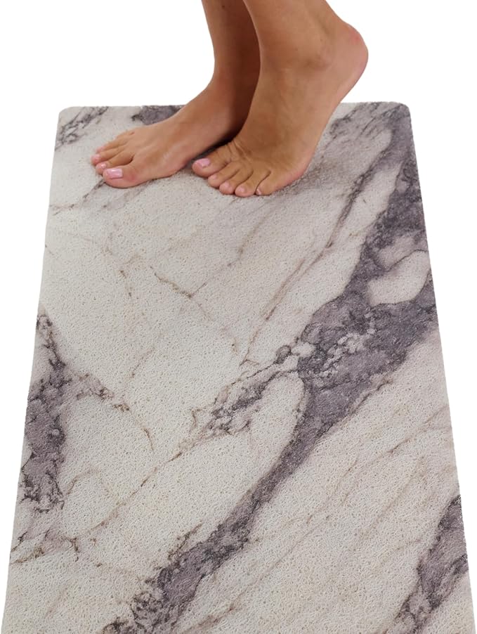Non Slip Bathtub Mat Shower Mat for Tub - Loofah Bath Mats for Bathroom - 31x16 Bathtub Floor Mat - Textured Anti Slip Bath Mat Without Suction Cups - Secure Mat for Wet Areas (31x16 Marble Gray)