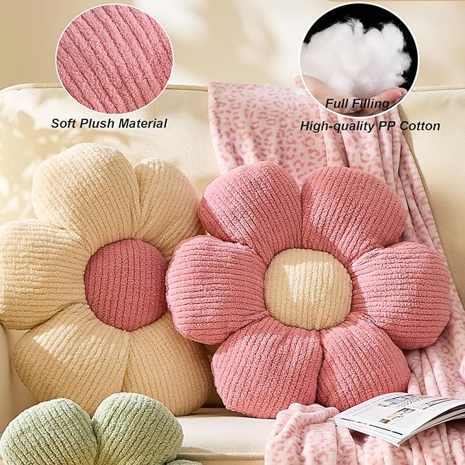 3 Pcs Flower Pillow Flowers Shaped Cushion Decorative Daisy Pillow for Bed Cute Throw Pillow Flower Floor Pillow Soft Seat Cushion 15.7"