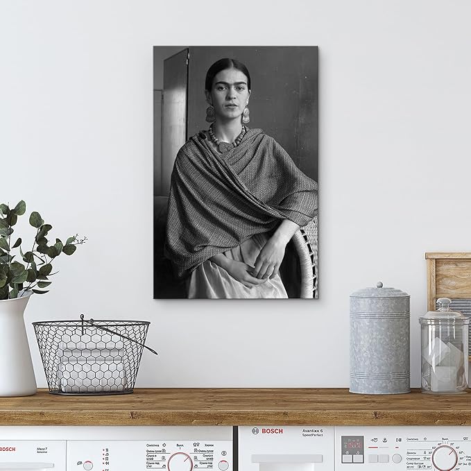 wall26 Canvas Print Wall Art Mexican Master Artist Black & White Frida Kahlo Historic Classic Photography Realism Traditional Portrait Vintage Retro for Living Room, Bedroom, Office - 32"x48"