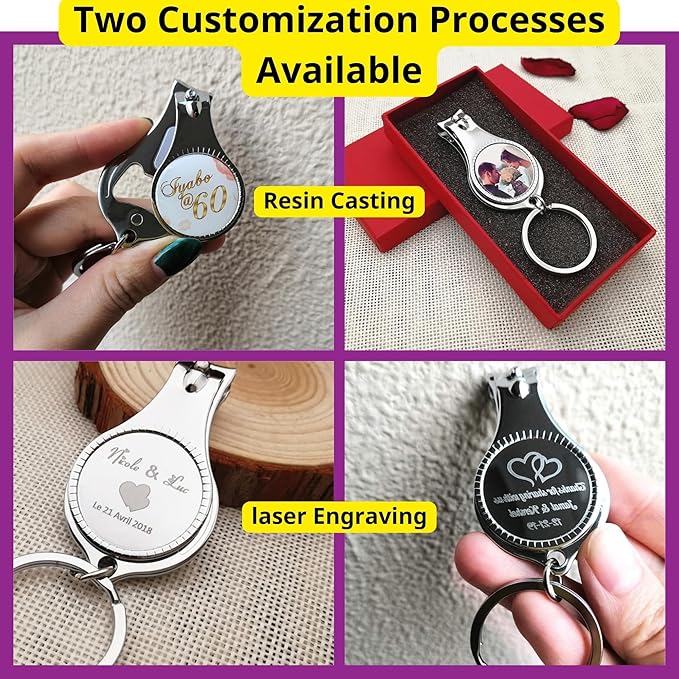12 PCS Personalized Customizable Color Pictures Baptism Keychains - Custom Nail Clipper and Bottle Opener Key Rings with Organza Gift Bags