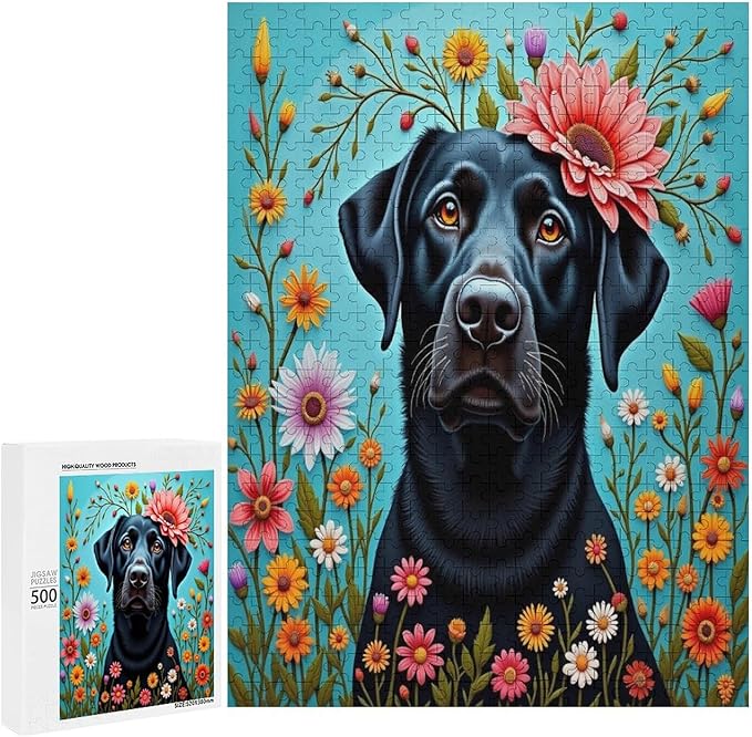 Jigsaw Puzzles for Adults 500 Piece - Black Labrador Dog Themed Wooden Puzzles，Puzzle Games Challenge Puzzles，Educational Games，Family Puzzles，Unique Gifts for Wall Art