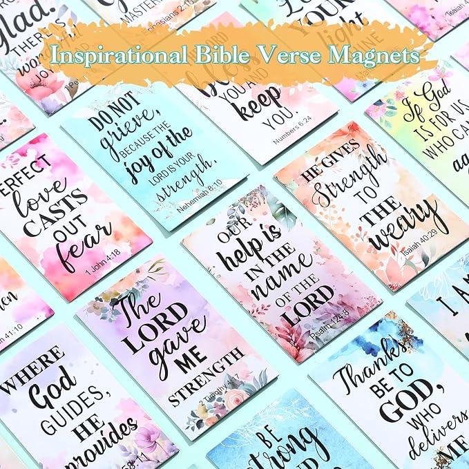Blosssound 50 Pcs Inspirational Christian Magnets with Bible Verses Religious Refrigerator Magnet Motivational Quotes Fridge Scripture Positive Gifts for Home Office School Locker Decor(Floral)