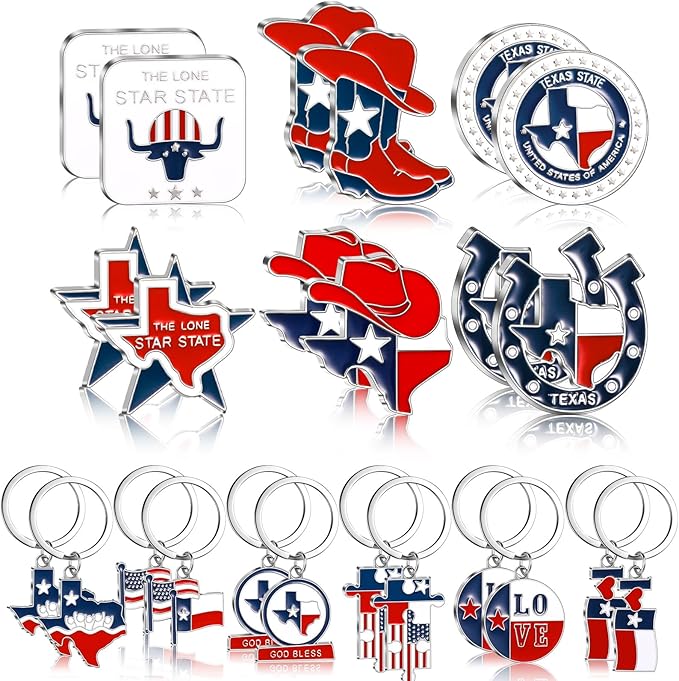 Konohan 24 Pcs Texas Keychain Magnet Set Texas Gifts Souvenirs Lone Star State Shaped Keychain Fridge Magnet Texas Collection