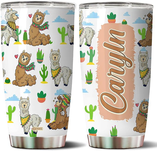 Personalized Alpaca Llama Tumbler Gifts for Girls Kids Daughter 20oz Travel Cup Coffee Mug Stainless Steel Insulated with Lid Watter Bottle Gift for Llama Lover