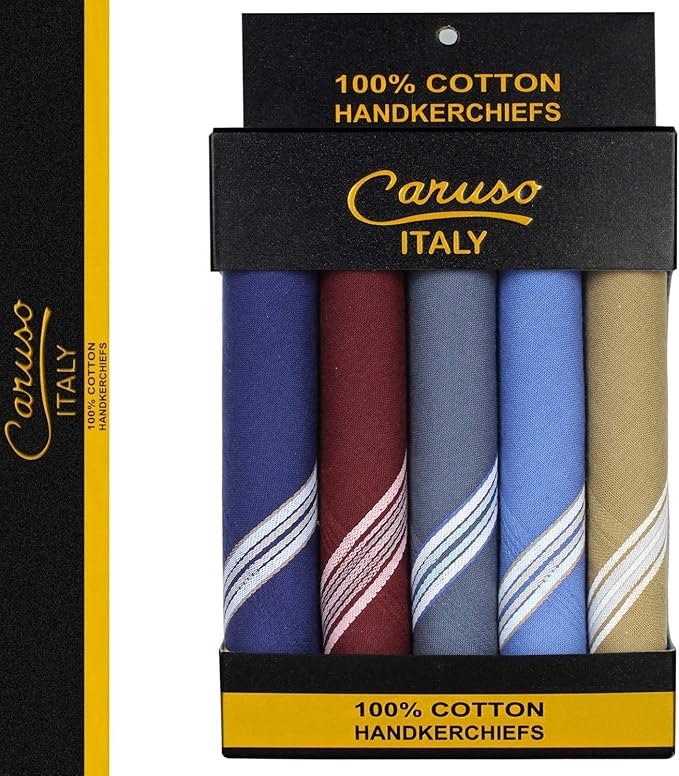 Caruso Italy Men's Premium 100% Pure Cotton Handkerchief Colored Border - (46x46 cm)