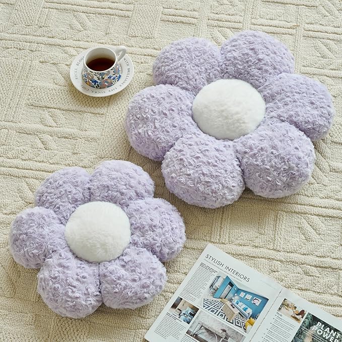 Flower Pillows, Decorative Throw Pillow with Soft Plush for Couch, Flower Shaped Pillow Home Decor Daisy Pillow for Bed (Lavender Purple, 19.6 Inches)