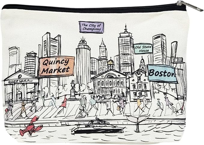 Cities Around the World Artwork Cosmetic Bag Series – Designed in USA, Travel Makeup Bag with Zipper, Souvenir Gift for Women, Artwork Organizer for Purse or Toiletry (Boston)