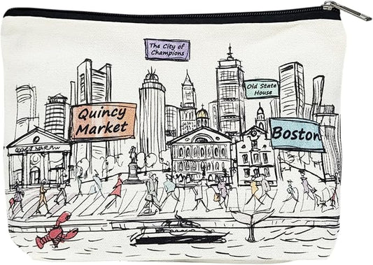 Cities Around the World Artwork Cosmetic Bag Series – Designed in USA, Travel Makeup Bag with Zipper, Souvenir Gift for Women, Artwork Organizer for Purse or Toiletry (Boston)