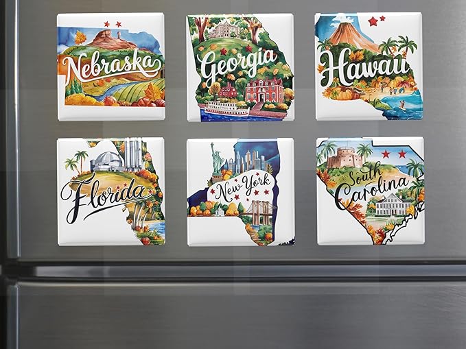 50 US States Magnet Set, Road Trip Travel Souvenir, Custom Fridge Magnets, Unique State Keepsake – Personalized Gift (10)