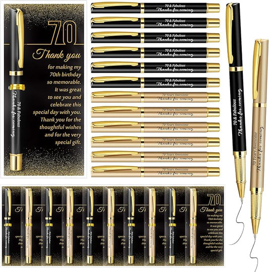 30 Set 70th Birthday Party Favor for Guest Anniversary Party Favor with Black and Gold Ballpoint Pens and Thank You Cards for Women Men Birthday Anniversary Appreciation Gifts