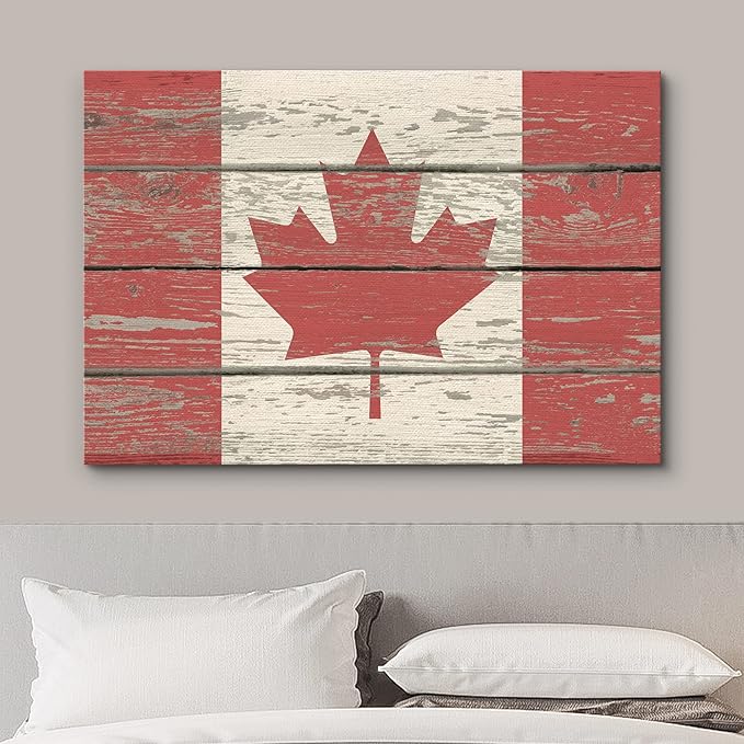 wall26 Canvas Print Wall Art Canadian Flag on Vintage Retro Wood Panels Pop Culture Cultural Digital Art Modern Art Traditional Colorful for Living Room, Bedroom, Office - 12"x18"