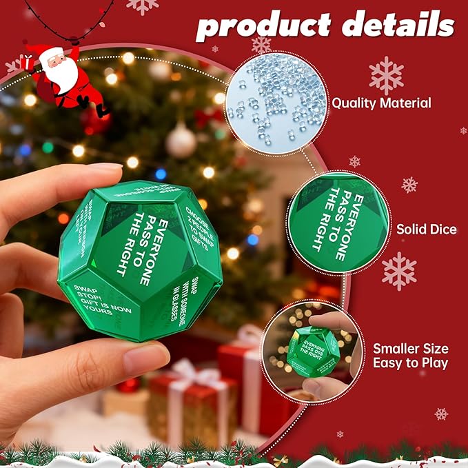 Santa Swap Gift Exchange Dice, Xmas Stocking Stuffers 2025, Exchange Game, 12 Sided Dice for Holiday Parties, Family Gatherings & Office Events with Themed Gameplay Actions
