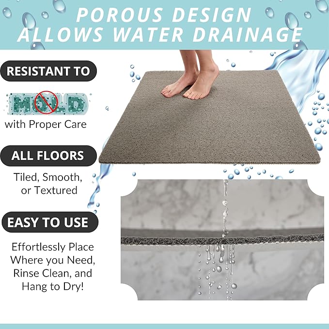 ENKOSI Loofah Square Shower Mat - Non Slip Shower Mats for Inside Shower - Extra Large 31x31 Shower Floor Mat Non Slip - Square Bath Mat for Shower - Secure Anti Slip Shower Bathroom Mat (31x31 Gray)