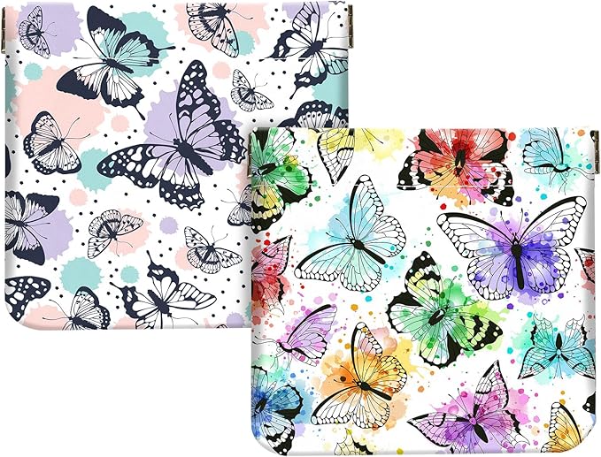 2Pcs PU Leather Small Squeeze Coin Purse Pouch Mini coin Bag Unique And Cute Wallet Cosmetic Bags Change Bag For Women Girls Men Colorful Butterflies