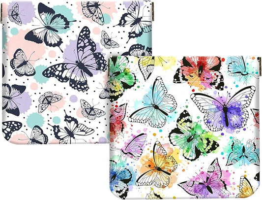 2Pcs PU Leather Small Squeeze Coin Purse Pouch Mini coin Bag Unique And Cute Wallet Cosmetic Bags Change Bag For Women Girls Men Colorful Butterflies