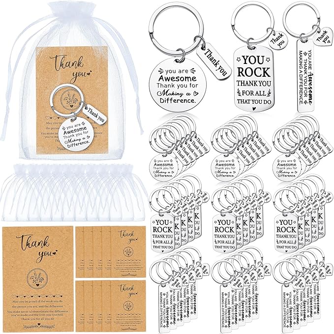 Yinkin 144 Set Employee Valentine's Day Gift Appreciation Gifts Bulk Thank You Keychains with Kraft Cards for Employee Coworker Staff (Fresh)