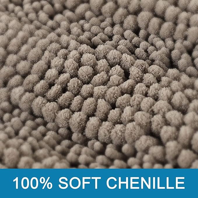 H.VERSAILTEX Bathroom Rugs Bath Rugs for Bathroom Non Slip Bath Mats Extra Thick Chenille Striped Rug 17" x 24" Absorbent Soft Shaggy Washable Dry Fast Bath Mats for Bath Room Floor - Taupe