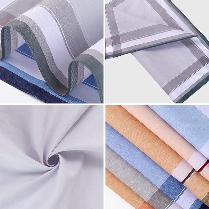 HOULIFE Handkerchiefs for Men, Soft Cotton Mens Handkerchief with Striped Pattern Classic Hankies for Men in Assorted Color