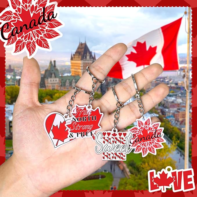 27 Pcs Canada Keychain Acrylic Canadian Flag Maple Leaf Key Rings, National Canada Day Gifts Souvenir Collection for Adults, Canadian Themed Party Favors Purse Handbag Charm Pendant