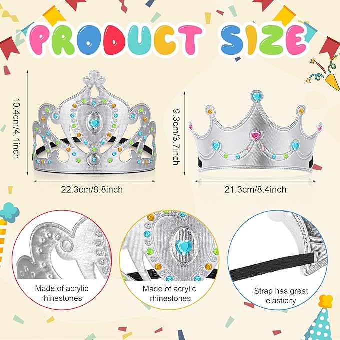 Yaomiao 66 Pieces Foam Princess Tiaras DIY Crowns Kids Party Favors Craft Crystal Diamond Sticker Making Your Own Tiara Girls(Silver)