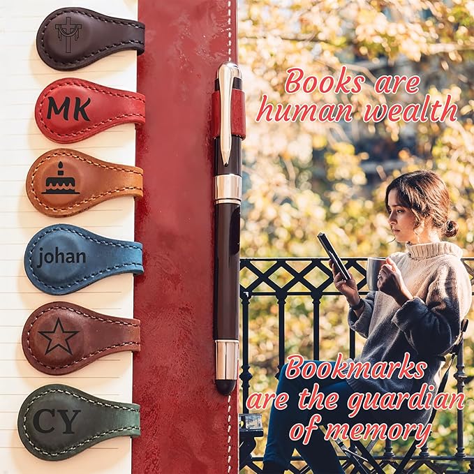 Custom Leather Magnetic Bookmark Personalized Magnetic Leather Bookmark Custom Engraved Vintage Bookmarks Name Initials Text Book Marker Clips Gifts for Readers Book Lovers Women
