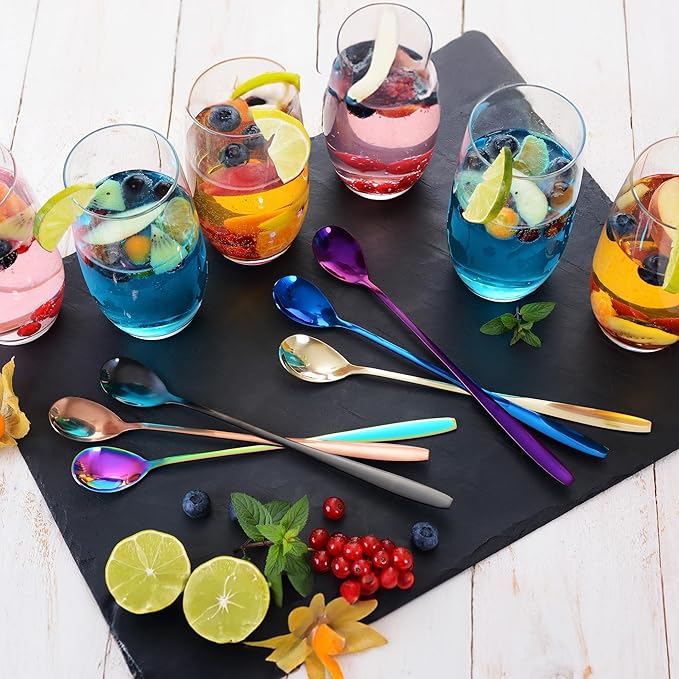 GRÄWE Macchiato Ice Cream Spoon and Latte Stainless Steel Long Spoon Ideal for Coffee, Desserts and Ice Tea, Dishwasher Safe, Multi-Coloured