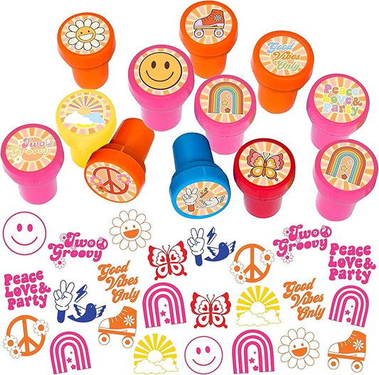 Groovy 70s Stamps for Kids, Themed Groovy 70s Birthday Party Favors Decorations Supplies 12PCS Groovy Self-Inking Stampers Classroom Gifts Cute for Boys Girls Rewards Birthday Party Gifts Ideas