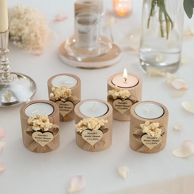 50 Pcs Handmade Personalized Cylinder Candle Holders – Elegant Wedding Favors, Bridal Shower Gifts, Funeral Memorials, & Tealight Candles for Guests