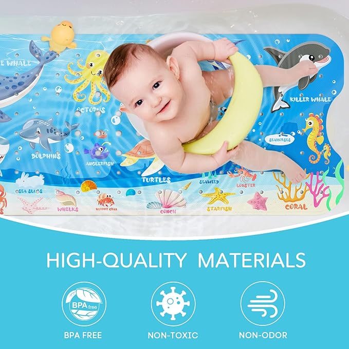 SHUCHING Ocean Animals Bath Mat for Tub Non Slip-40 X 16 Inch, Baby Kids Bathtub Mat Non Slip, Toddler Long Shower Mat for Bathroom