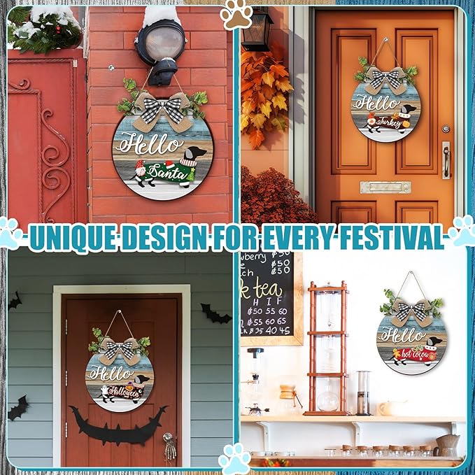 Glenmal 16 Pcs Seasonal Dachshund Door Decor for All Season and Holiday Hanging Cute Christmas Dachshund Welcome Sign Rustic Wooden Farmhouse Front Door Signs Outdoor(Vintage Wood Grain)