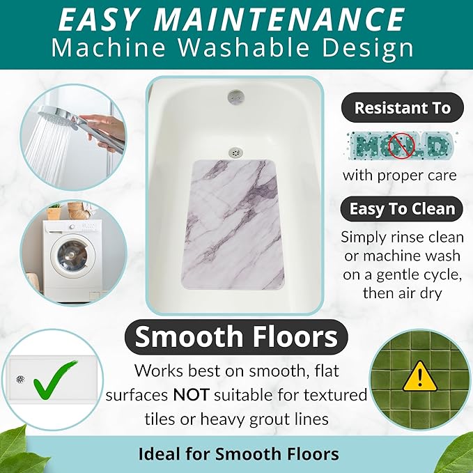 ENKOSI Non Slip Bath Mat for Tub and Shower Floors – Anti Slip Shower Mat with Strong Grip – Soft, Safe, and Unique Marble Print Bathroom Shower Mat for Inside Bathtub and Stalls (28x16 Marble Gray)