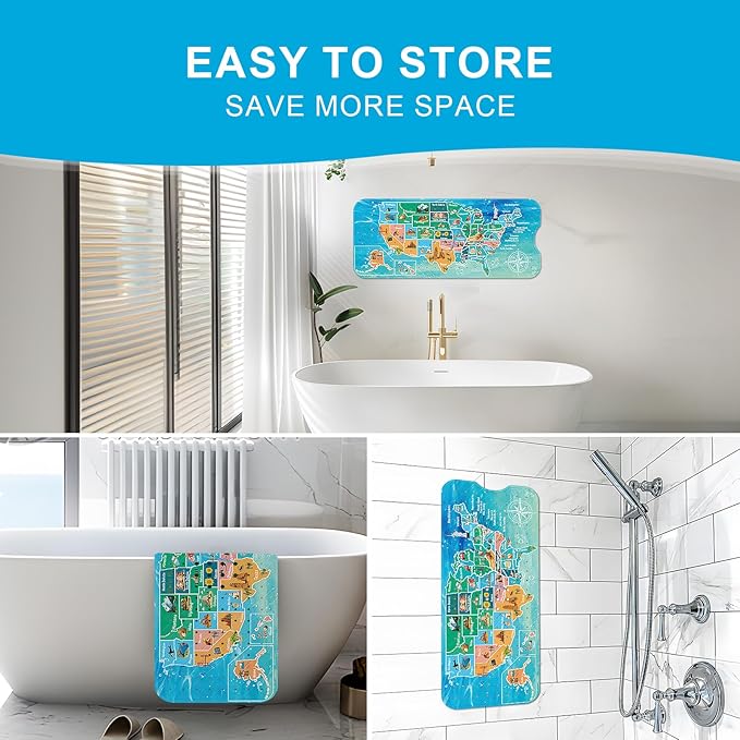 XIYUNTE Baby Bath Mat for Tub Non Slip Kids Bath Mat - 40''x16'' Extra Long Cartoon Bathtub Mat Non Slip Kids Shower Mat Eco-Friendly Toddler Bath Mats with Suction Cups, Machine Washable, Map
