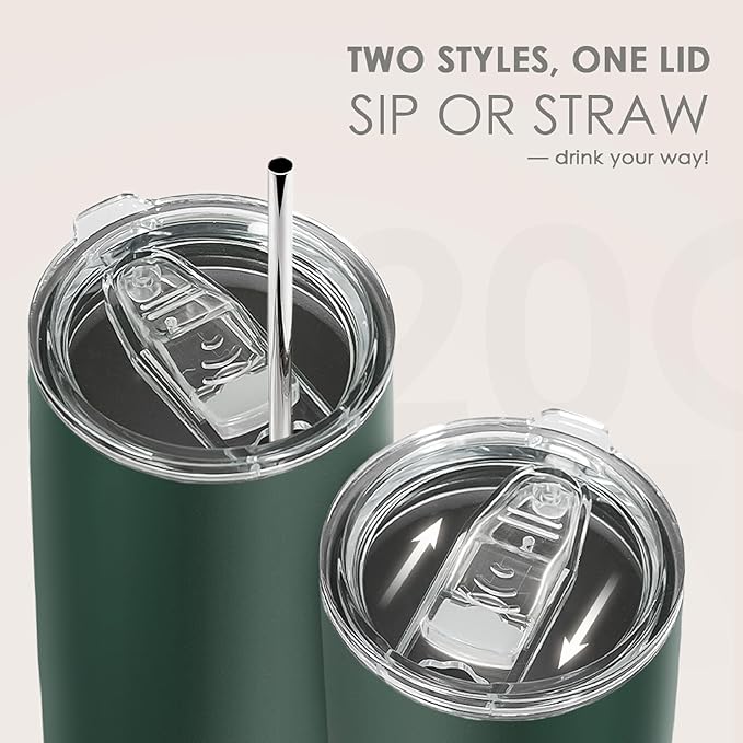 SANDJEST Dark Green Tumbler 20oz Stainless Steel Double Wall Vacuum Insulated, Green Travel Coffee Cup, Gifts for Men Women Birthday Christmas